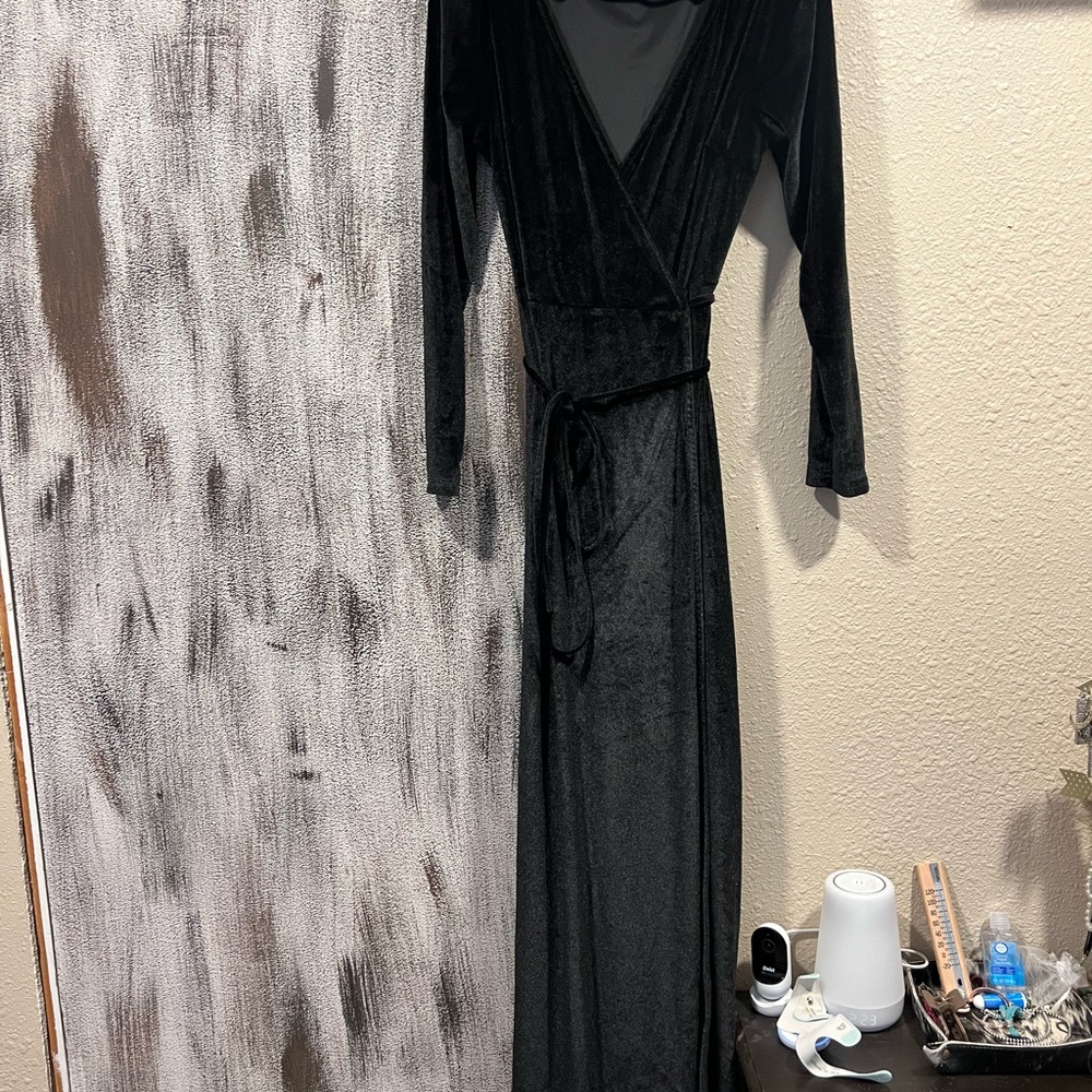 Elegant Black Velvet Wrap Dress